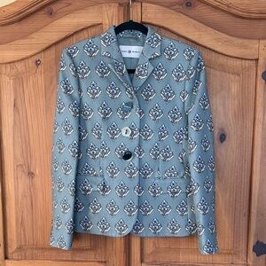 Tory Burch Sage Green and Blue Flower Patterned Women's Jacket